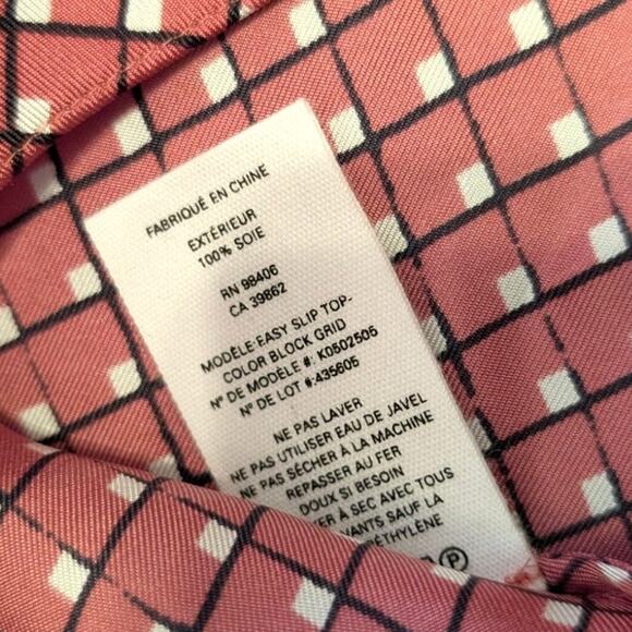 Theory Women's Colorblock Grid Silk Easy Slip Tank Top Rose Pink Multi Size P - Picture 6 of 9